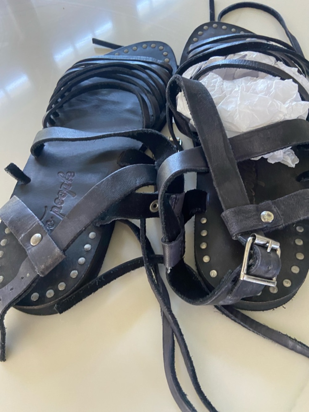 Black Strappy Lace-Up Studded Flat Sandals free people. Never worn perfect - Picture 11 of 13